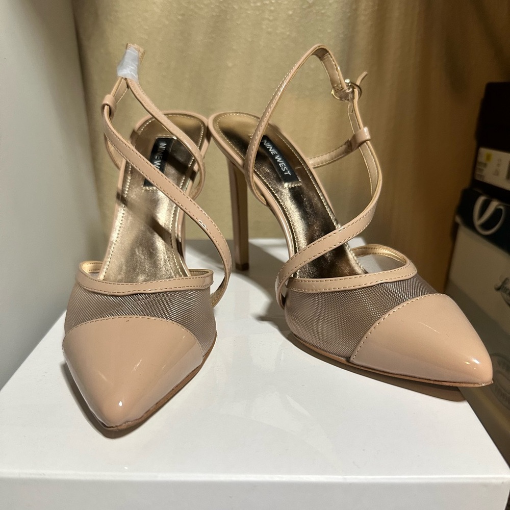 Nine West Blush Patent Pointed-Toe Strappy Heels NWT